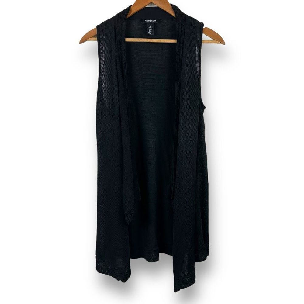 White House Black Market Women's Size S Sleeveless Black Kimono‎ Vest Loose Knit